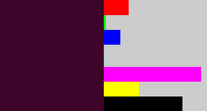 Hex color #3e0429 - dark plum