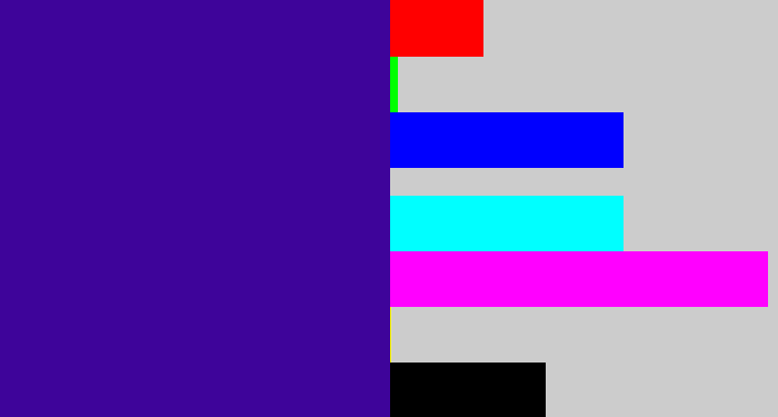 Hex color #3e049a - indigo