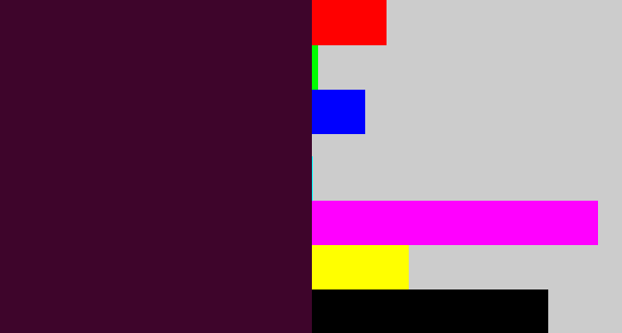 Hex color #3e052b - dark plum