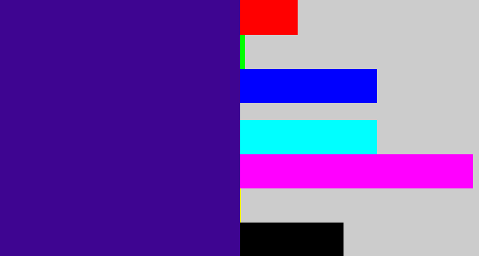 Hex color #3e0591 - indigo