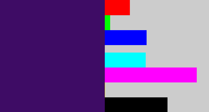 Hex color #3e0c65 - royal purple