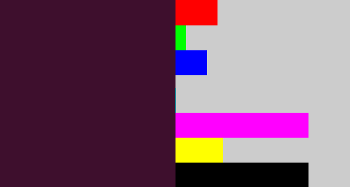 Hex color #3e0f2d - aubergine