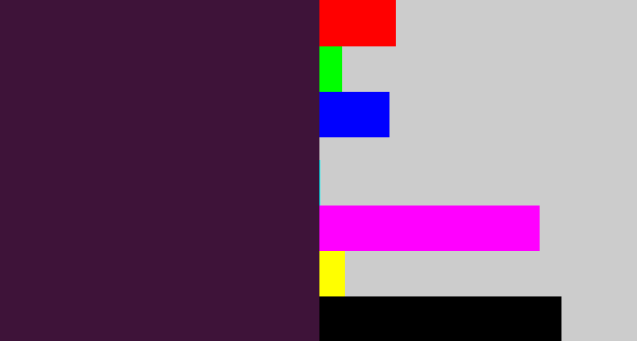 Hex color #3e1339 - aubergine