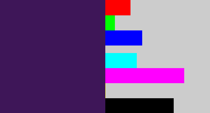 Hex color #3e1658 - plum purple