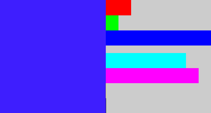 Hex color #3e1efe - light royal blue