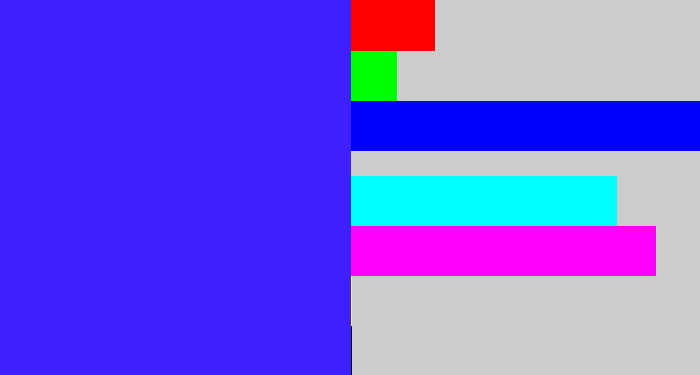 Hex color #3e20fe - light royal blue