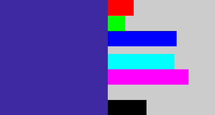 Hex color #3e29a3 - indigo blue
