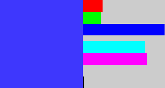 Hex color #3e37fd - light royal blue