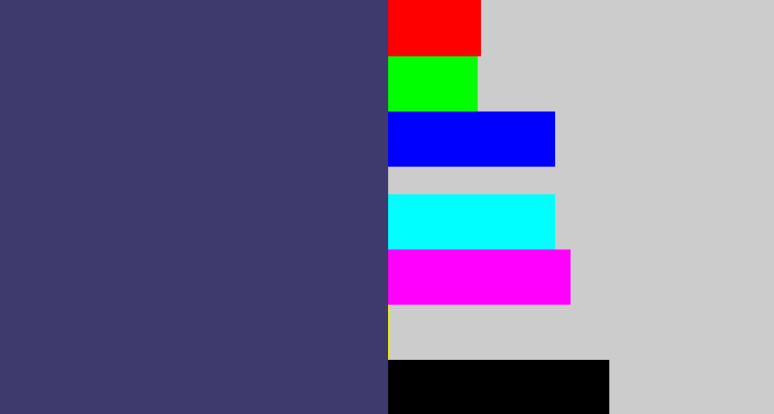 Hex color #3e3a6d - dark grey blue