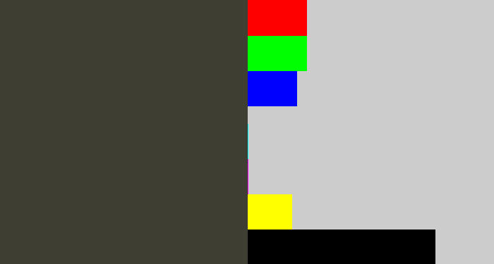 Hex color #3e3e33 - dark grey