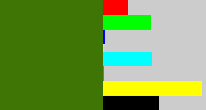 Hex color #3e7505 - dark grass green