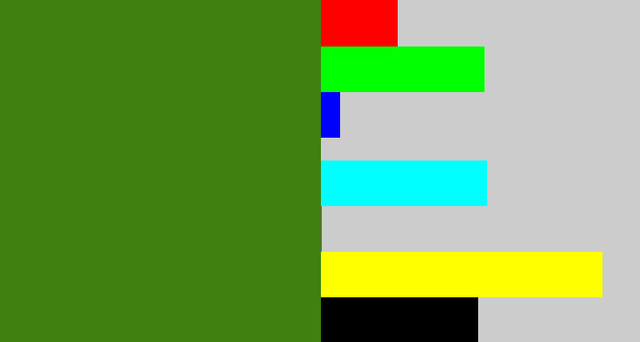 Hex color #3e8110 - dark grass green