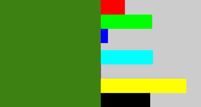 Hex color #3e8113 - dark grass green