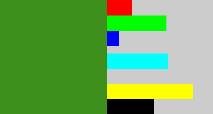 Hex color #3e8f1b - grass green