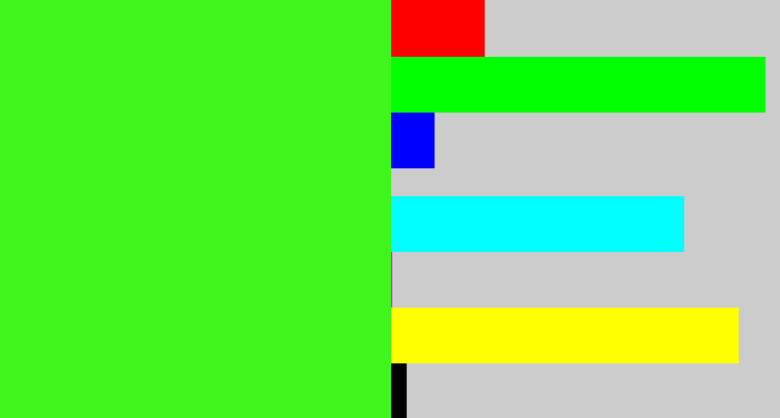 Hex color #3ef61c - poison green