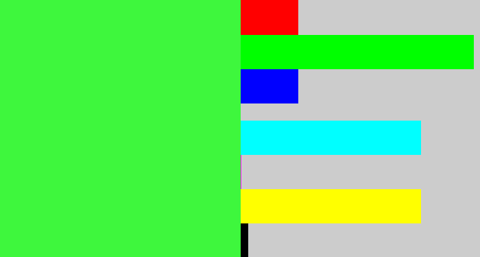 Hex color #3ef73d - light neon green