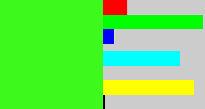 Hex color #3efa1c - poison green