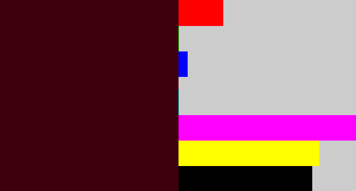 Hex color #3f000d - dark maroon