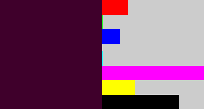 Hex color #3f002b - dark plum