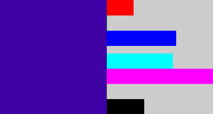 Hex color #3f00a5 - indigo blue