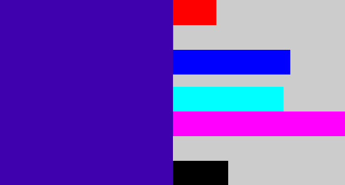 Hex color #3f00ad - indigo blue