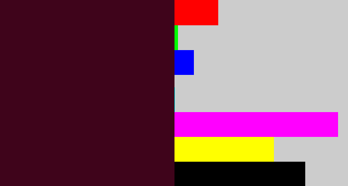 Hex color #3f041b - dark plum