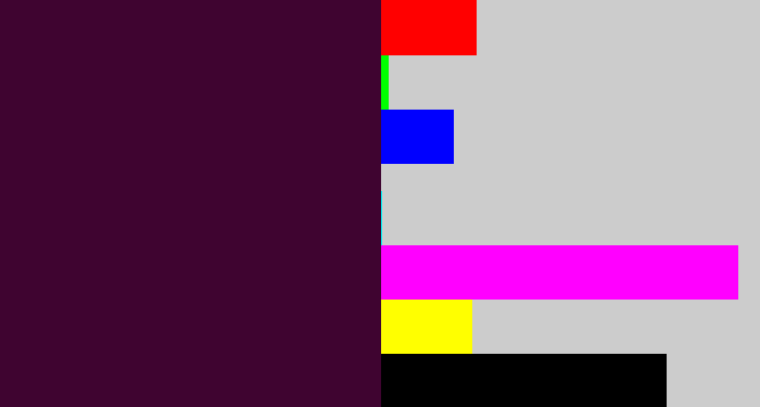 Hex color #3f0430 - dark plum