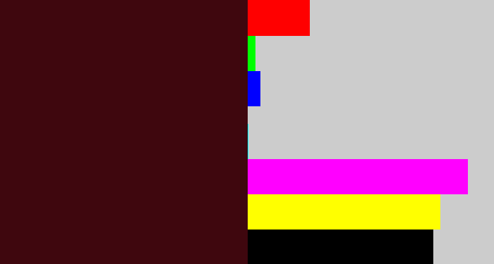 Hex color #3f070e - dark maroon