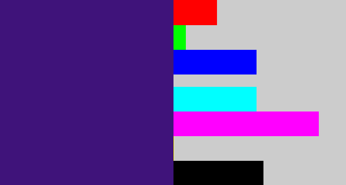 Hex color #3f137a - indigo
