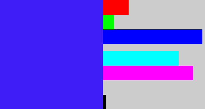 Hex color #3f1df7 - light royal blue