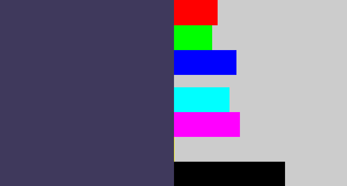 Hex color #3f395c - dark grey blue