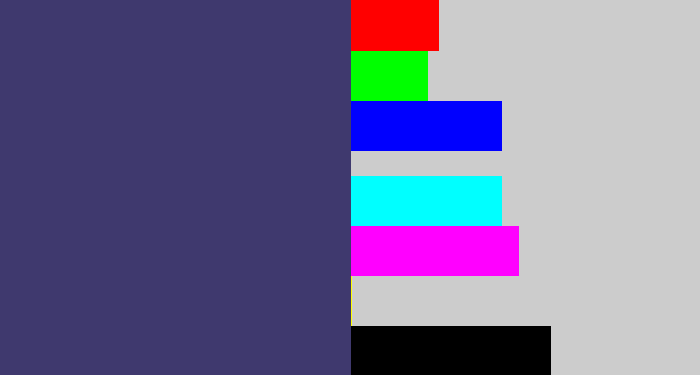 Hex color #3f396e - dark grey blue