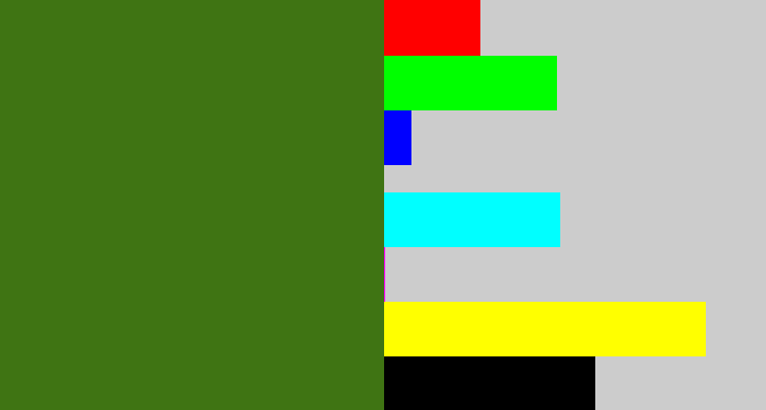 Hex color #3f7413 - dark grass green