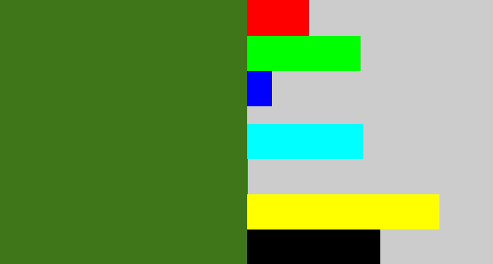 Hex color #3f761a - tree green