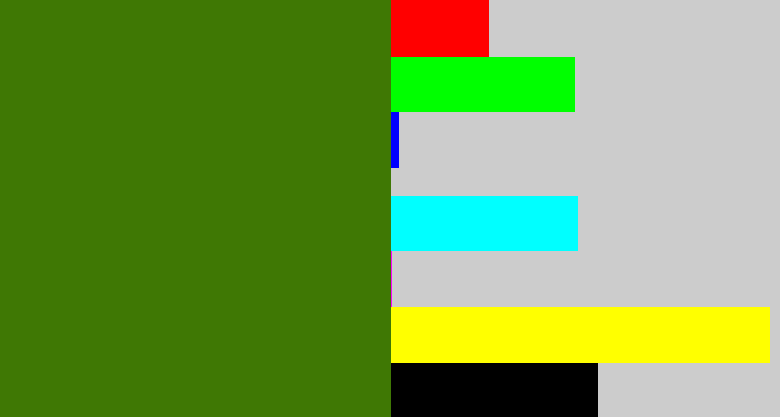 Hex color #3f7804 - dark grass green