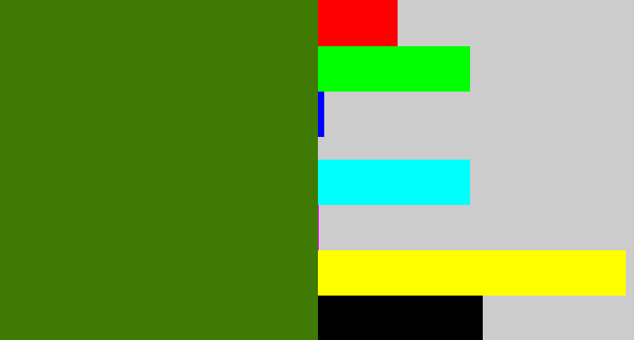 Hex color #3f7a04 - dark grass green