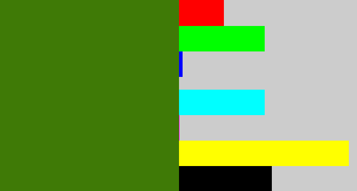 Hex color #3f7a06 - dark grass green