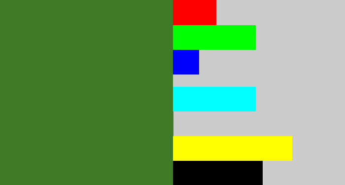 Hex color #3f7a26 - tree green