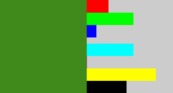 Hex color #3f8a1b - grass green