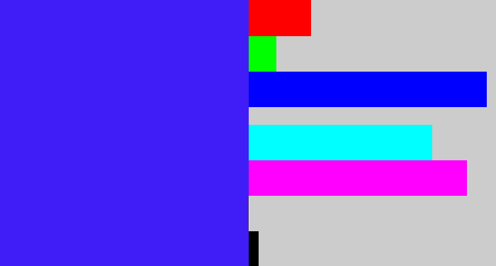 Hex color #401df6 - light royal blue