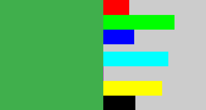 Hex color #40af4c - medium green