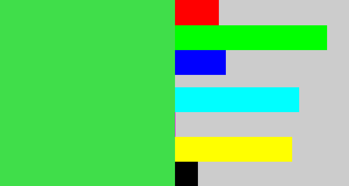 Hex color #40de4a - light neon green