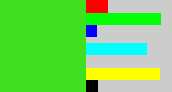Hex color #40df1f - vivid green