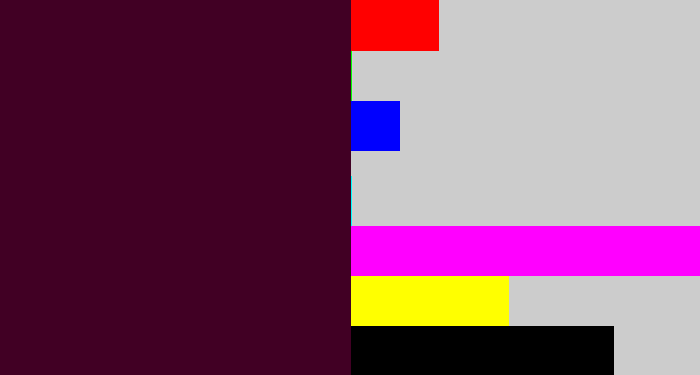 Hex color #410024 - dark plum