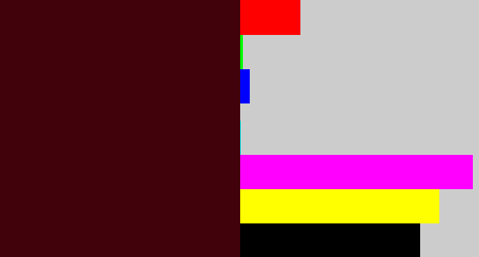 Hex color #41020b - dark maroon