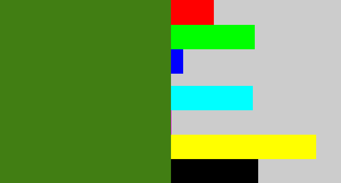 Hex color #417e13 - dark grass green