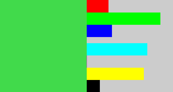 Hex color #41da4b - light neon green