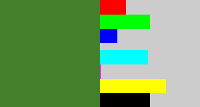 Hex color #42802c - darkish green