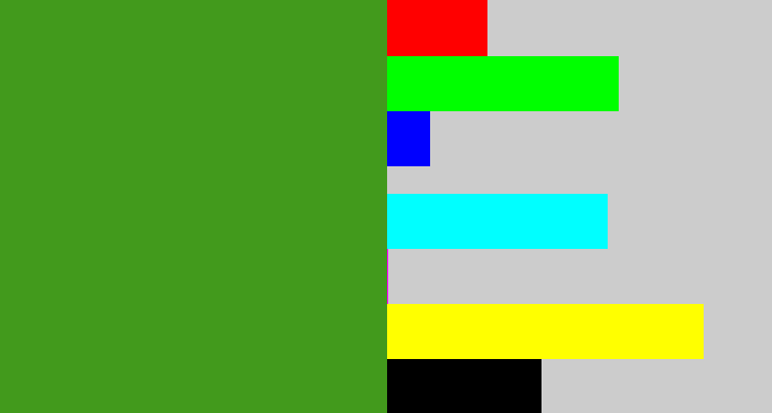 Hex color #429a1c - grass green