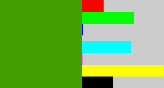 Hex color #42a002 - grassy green